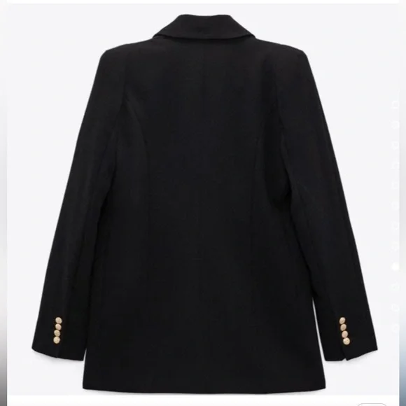 Zara Black Tailored Strong Shoulder Blazer with Gold Buttons - Picture 6 of 16